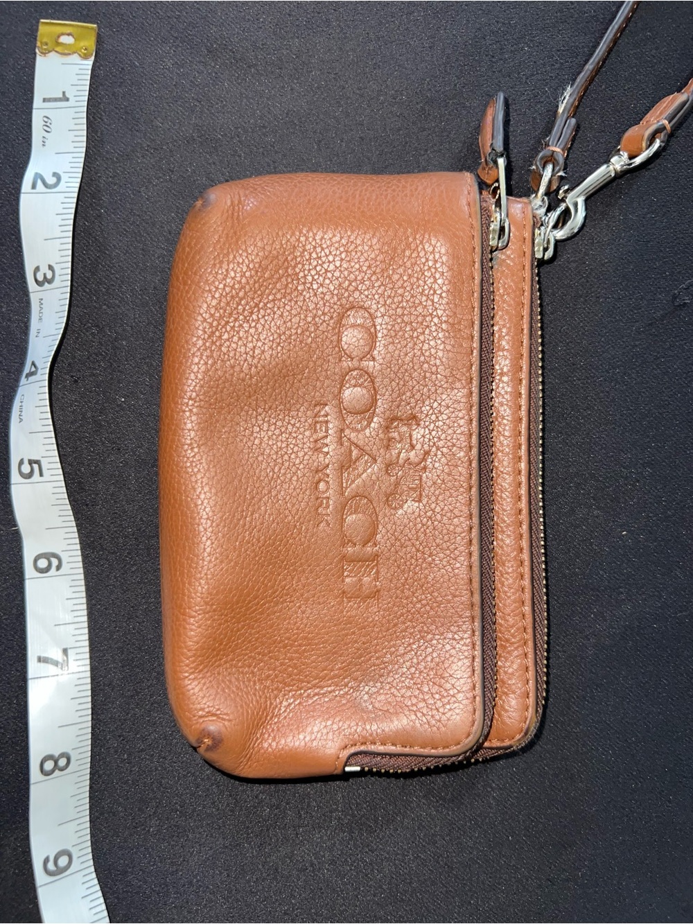Coach Pebbled Leather Wristlet in Chestnut Brown